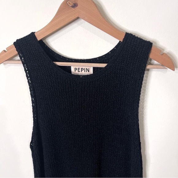 PEPIN Anthropolgie Black Knit Fringed Tank Top Size Medium - Picture 2 of 6